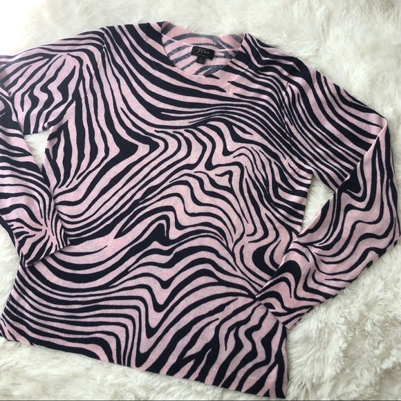 J. CREW • Like New 100% Cashmere Pink and Navy Zebra Striped Pullover Sweater - Picture 9 of 14